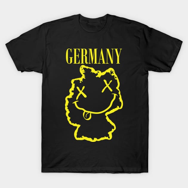 Vibrant Germany: Unleash Your 90s Grunge Spirit! Smiling Squiggly Mouth Dazed Smiley Face T-Shirt by pelagio